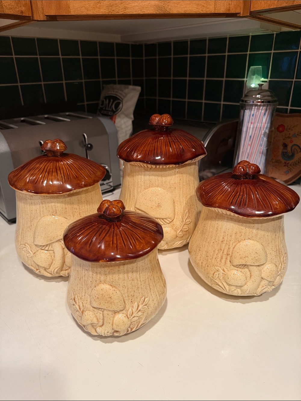 Vintage Arnels Mushroom Canister Set | 1970s Ceramic Merry Mushrooms Kitchen